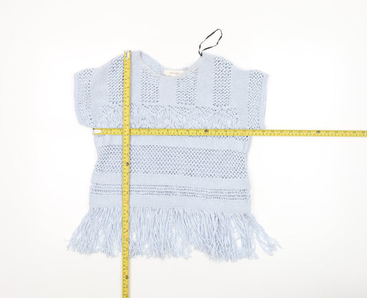 Marks and Spencer Per Una Women’s Blue Knit Fringe Short Sleeve Blouse S