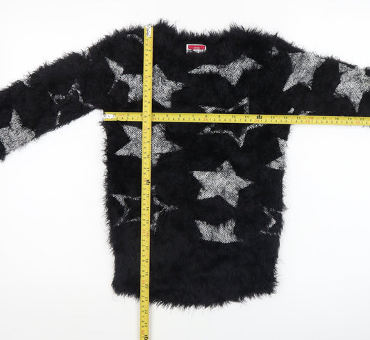 Yigga Girls Black Star Fuzzy Pullover Jumper Size 134/140 Polyamide Blend