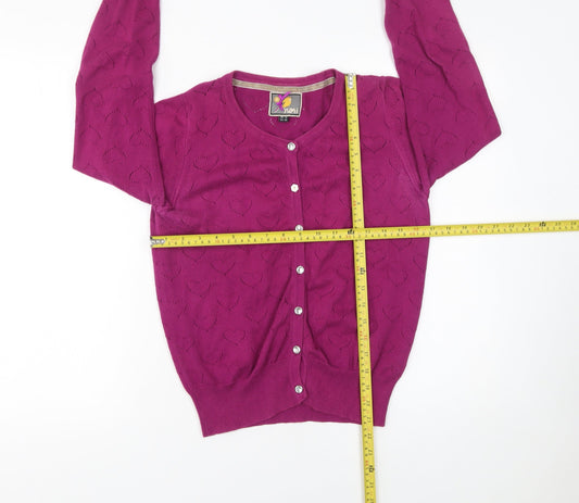 Yumi Womens Purple Heart Knit Button Cardigan Size 12