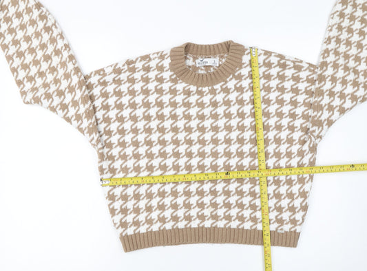 Hollister Women's Beige Houndstooth Knit Pullover Jumper Size S