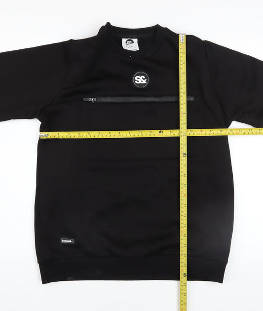 Seams& Boys Black Crew Neck Pullover Sweatshirt 15 Years Zip Detail