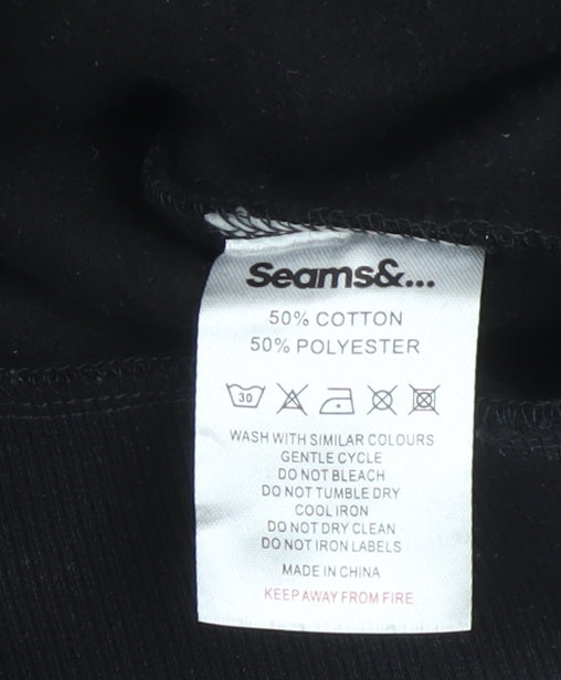 Additional view of Seams& boys’ black crew neck pullover sweatshirt 15 years zip detail