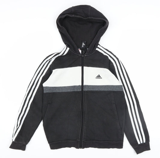 Adidas Boys Black Full Zip Hoodie 11-12 Years Hooded Sportswear