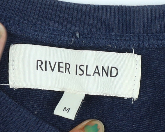 River Island Men's Blue Quilted Shoulder Crew Neck Sweatshirt M