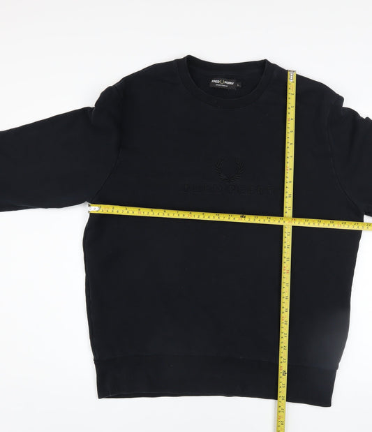 Fred Perry Men's Black Cotton Crew Neck Sweatshirt L Sportswear