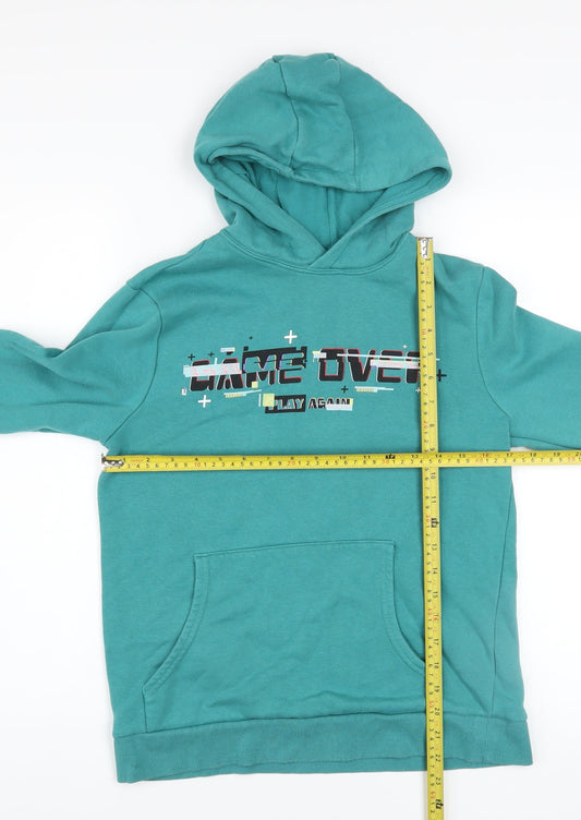 Marks and Spencer Boys Jade Green Pullover Hoodie 12-13 Years Game Over Print