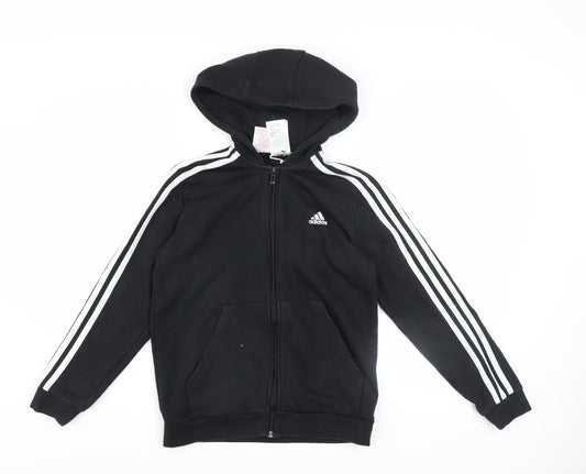 Adidas Boys Black Full Zip Hoodie 11-12 Years Cotton Blend Sportswear
