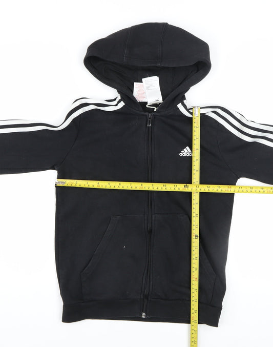 Adidas Boys Black Full Zip Hoodie 11-12 Years Cotton Blend Sportswear