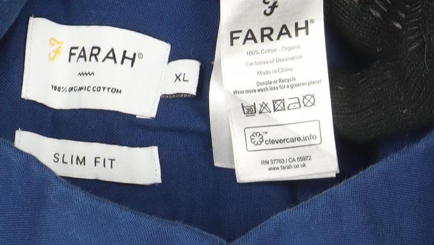 Farah Men's Blue Slim Fit Long Sleeve Button-Up Shirt XL Cotton
