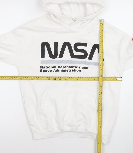 H&M Boys White NASA Pullover Hoodie Size 10-12 Years Cotton Blend