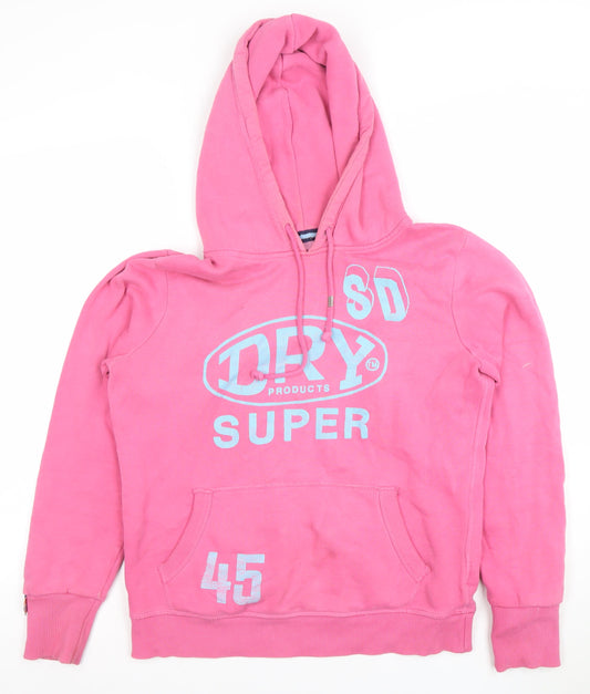 Superdry Women's Pink Pullover Hoodie Size M Cotton Blend