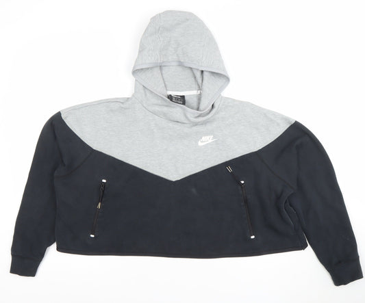 Nike Women’s Grey & Black Pullover Hoodie XS Zip Pocket Sweatshirt