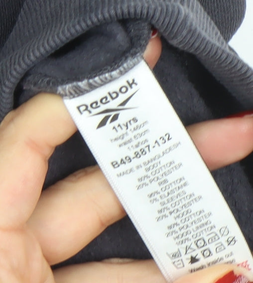 Reebok Boys Black Pullover Hoodie 11 Years Cotton Blend Athletic Club