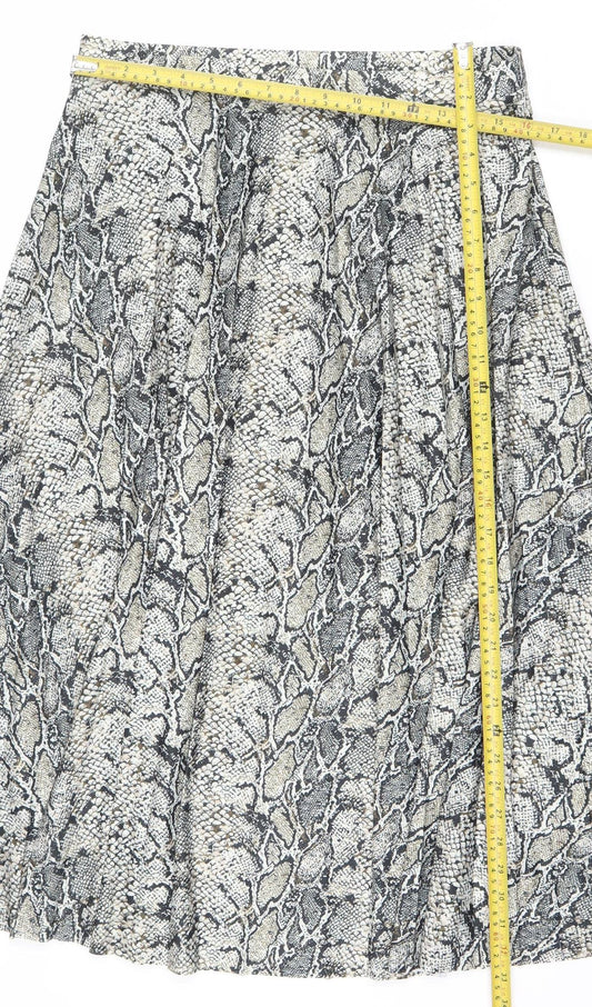 F&F Women Grey Snake Print Pleated Skirt Size 14