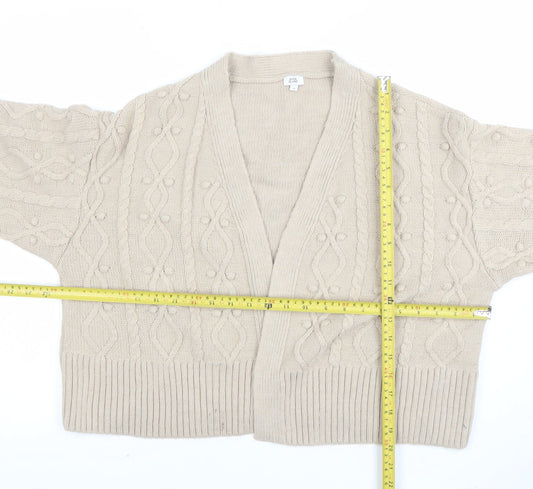 River Island Womens Beige Chunky Knit Cardigan M V-Neck Cable Knit