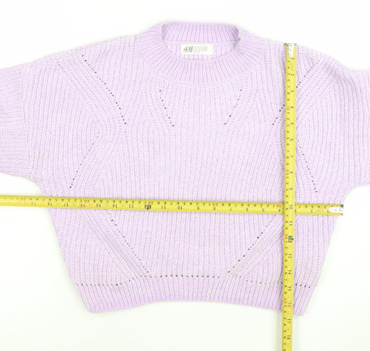 H&M Girls Lilac Knit Pullover Jumper 10-12 Years Polyester Crew Neck