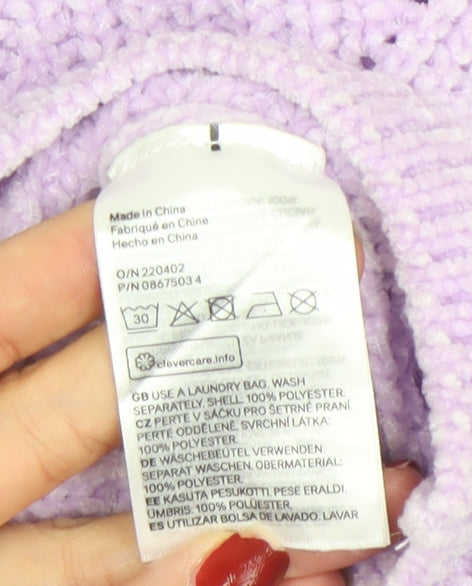 H&M Girls Lilac Knit Pullover Jumper 10-12 Years Polyester Crew Neck