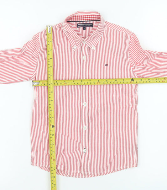 Tommy Hilfiger Boys Red Striped Cotton Button-Up Long Sleeve Shirt 6 Years