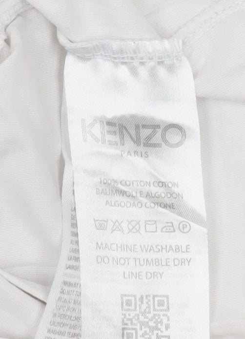 Kenzo Men's White Tiger Logo Embroidered Cotton T-Shirt L