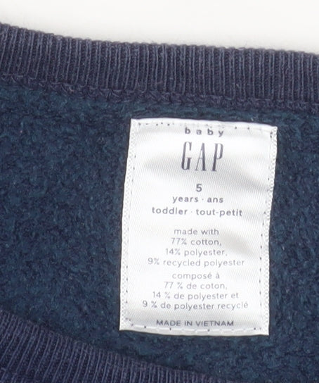 Brand and care label for Gap boys’ blue space alien astronaut pullover sweatshirt 5 years fleece