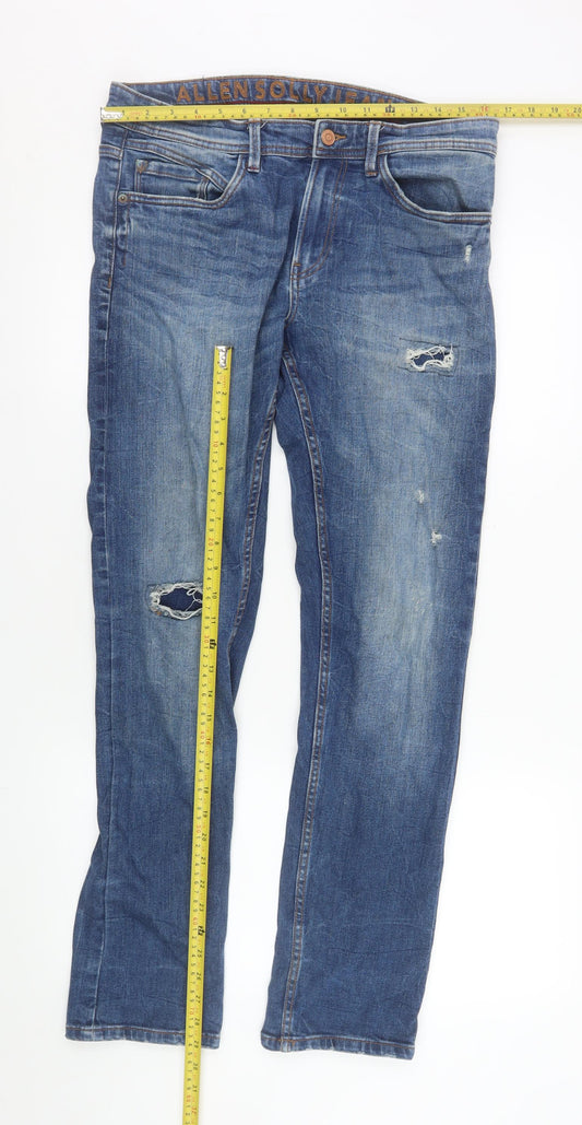 Allen Solly Men's Blue Distressed Straight Fit Jeans 32W 32L