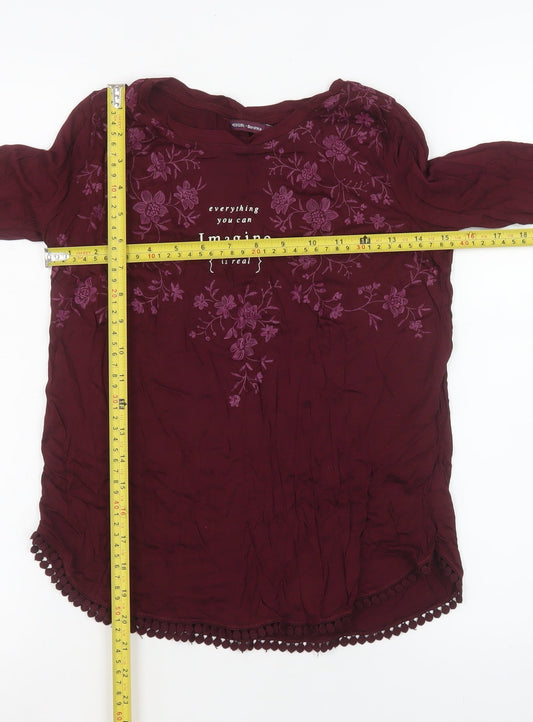 Bershka Women Red Embroidered Floral Tunic Blouse S