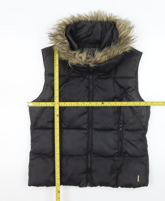 Firetrap Womens Black Fur Trim Puffer Gilet Size 12