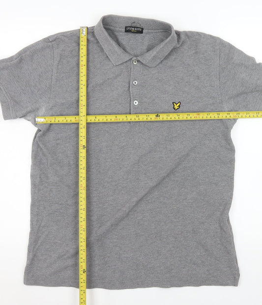 Lyle & Scott Mens Grey Cotton Short Sleeve Polo Shirt Size L
