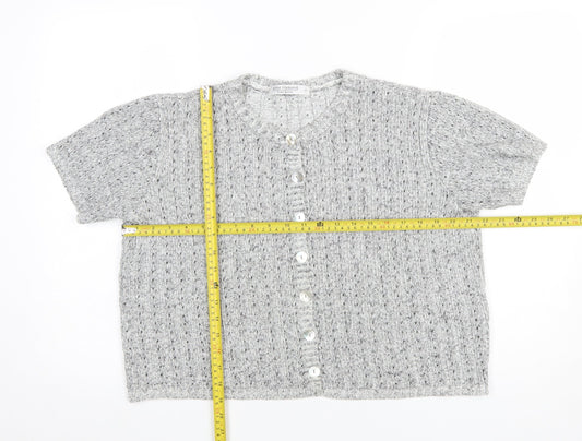 Anne Cramond Women's Grey Wool Blend Short Sleeve Cardigan L