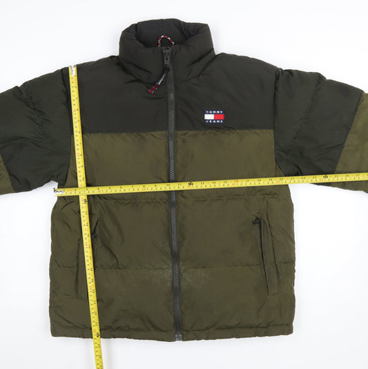Tommy Jeans Men's Green Puffer Jacket Size S Full Zip Winter Coat