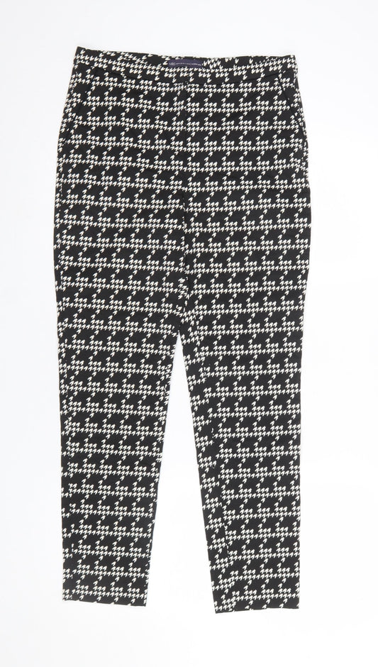 Marks and Spencer Womens Black Houndstooth Slim Tapered Trousers Size 12