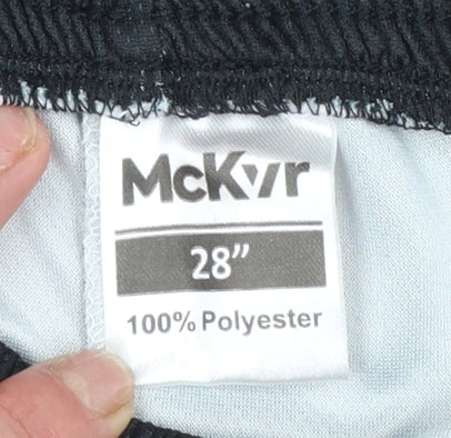 Brand and care label for McKvr boys’ black athletic sports shorts 28in regular fit polyester