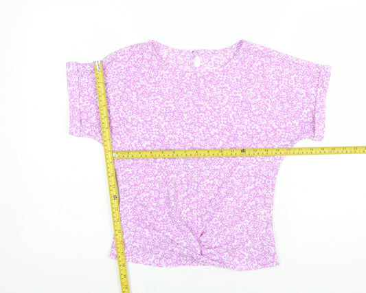 Dunnes Stores Women's Purple Floral Jersey Stretch T-Shirt Size S