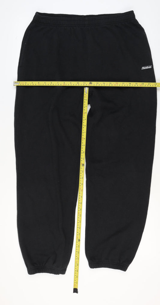 Reebok Men Black Fleece Sweatpants L Elastic Waist Regular Fit