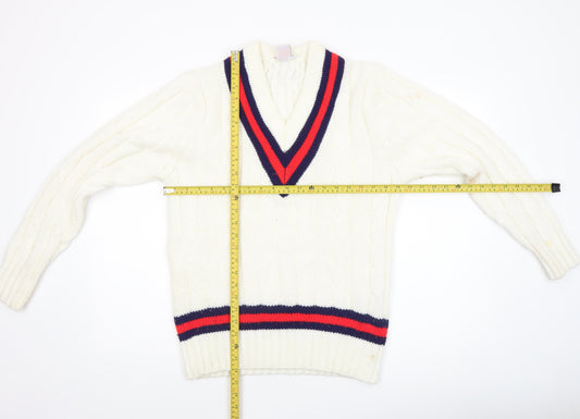 Bryan Nicholas Gilbert Women's Ivory V-Neck Cable Knit Jumper Size 6