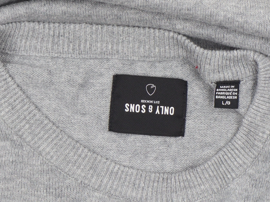 Additional view of Only & Sons Men's Grey L Knit Crew Neck jumper