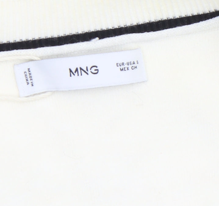 MNG Women's Ivory V-Neck Knit Jumper Size S Classic Style