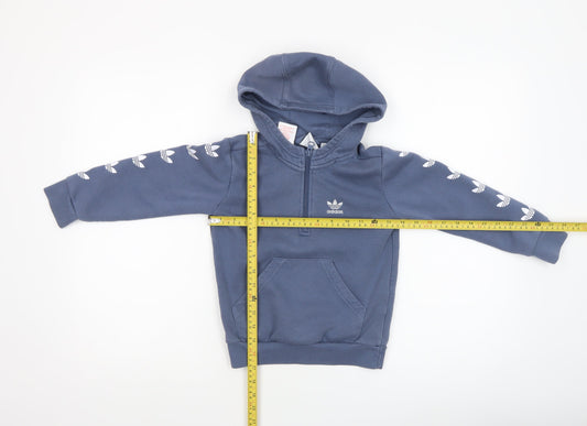 Adidas Boys Blue 5-6 Years 1/2 Zip Hoodie Cotton Blend Sweatshirt
