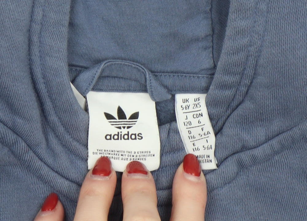 Adidas Boys Blue 5-6 Years 1/2 Zip Hoodie Cotton Blend Sweatshirt