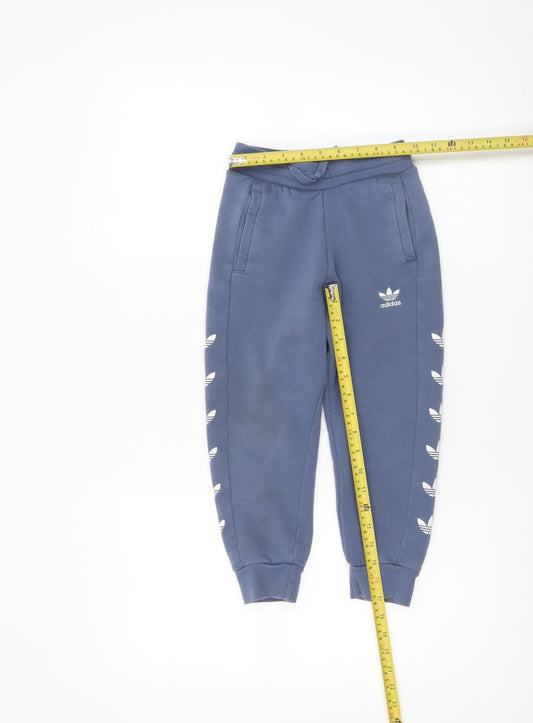Adidas Boys Blue Jogger Sweatpants 5-6 Years Cotton Blend Elastic Waist