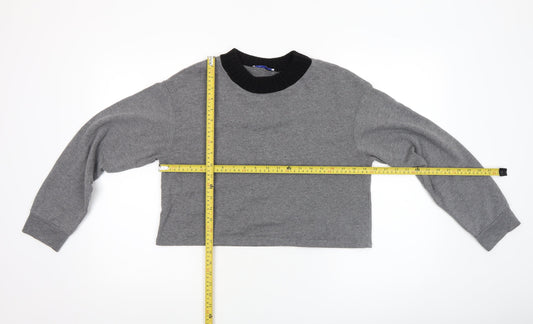 Zara Women Grey Cropped Long Sleeve Crew Neck T-Shirt Size S