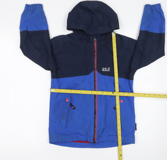 Jack Wolfskin Boys Blue Hooded Waterproof Rain Coat Jacket 8 Years