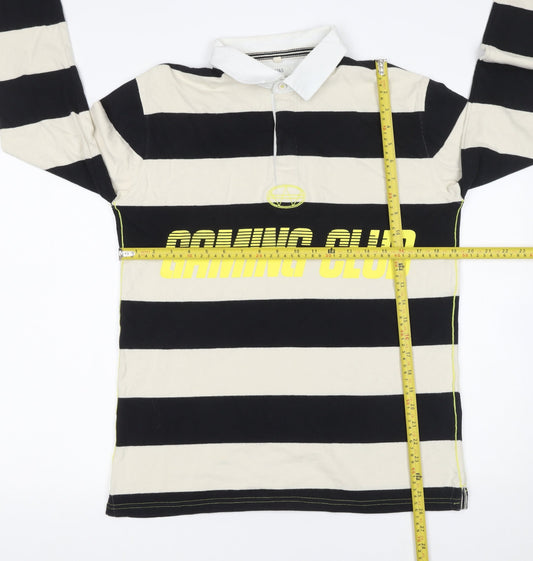 Marks and Spencer Boys Black Striped Long Sleeve Gaming Polo Shirt 15-16 Years