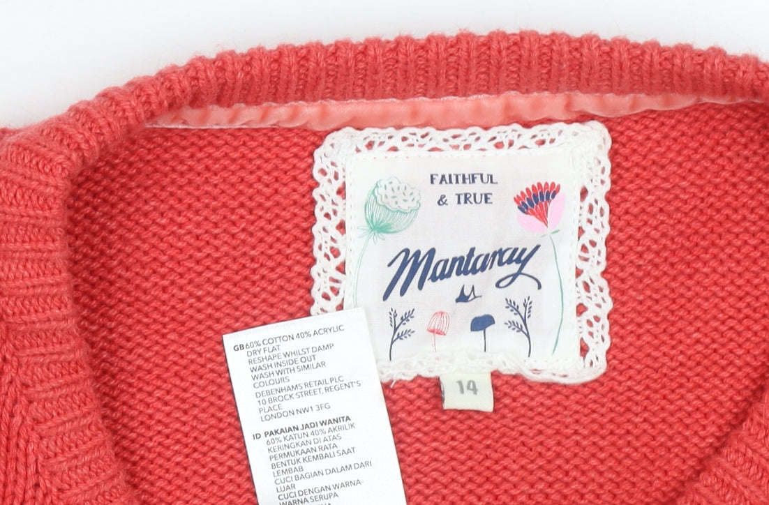 Mantaray Women’s Red Cable Knit Cotton Blend Jumper Size 14
