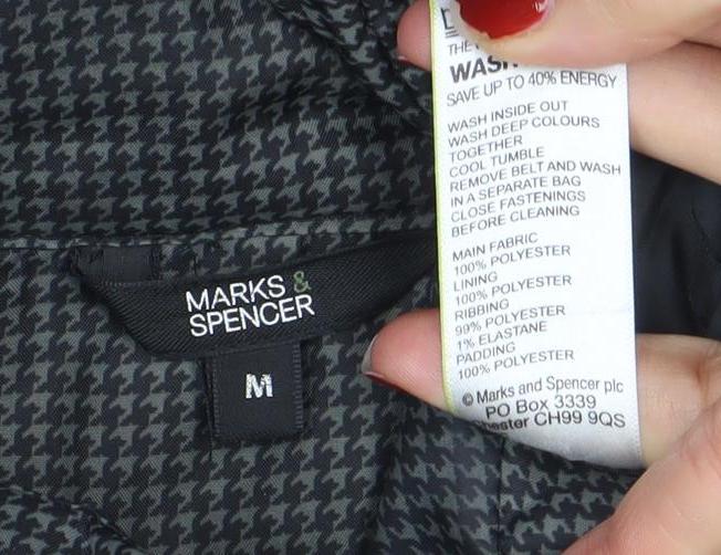 Marks and Spencer Women's Grey Check Long Puffer Coat Size M