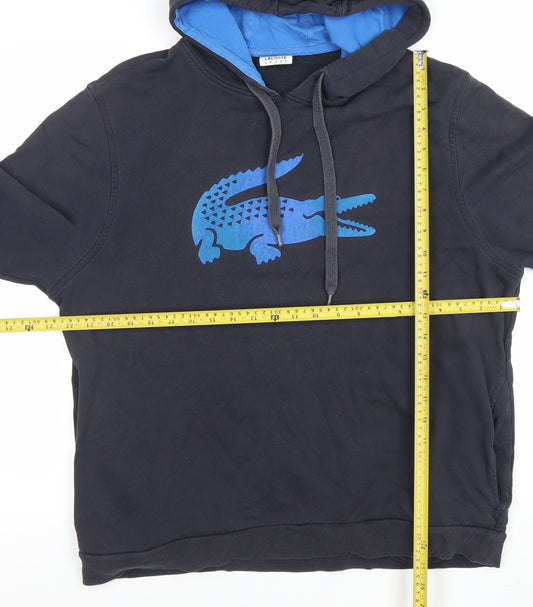 Lacoste Men’s Blue Pullover Hoodie XL Logo Cotton Fleece