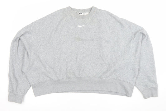 Nike Women Grey L Oversized Crew Neck Pullover Sweatshirt