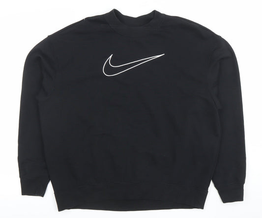 Nike Womens Black Small Pullover Sweatshirt Dri-Fit Logo Crew Neck
