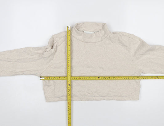 Monki Womens Beige Cropped Pullover Sweatshirt Medium Cotton
