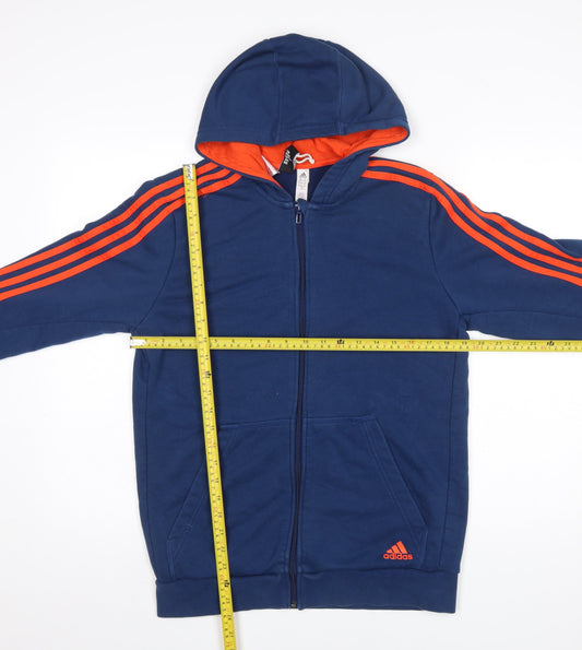 Adidas Boys Blue Full Zip Hoodie 15-16 Years Logo Stripe Design
